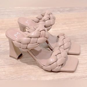 NEW Marc Fisher LTD Braided Hammy Heeled Sandal Tan Size 6